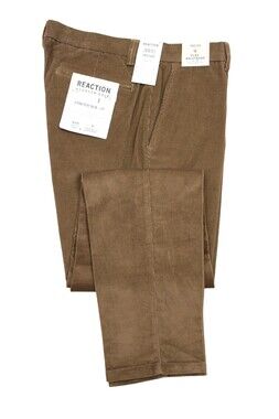 Kenneth Cole Reaction Pants Mens 33x32 Brown Chino Slim Fit Corduroy Stretch